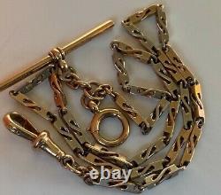Superb Antique Fancy Link 9ct Gold Albert Pocket Watch Chain T Bar Dog Clip