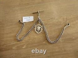 Superb Antique Solid Sterling Silver Double Albert Pocket Watch Chain With Fob