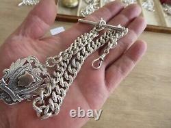 Superb Antique Solid Sterling Silver Single Albert Pocket Watch Chain & Fob