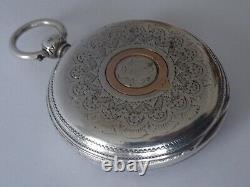Superb Large Antique Gentleman's English Silver & Gold Dial Fusee Pocket Watch