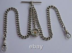 Superb antique solid silver double pocket watch albert chain, silver compass fob
