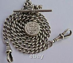 Superb antique solid silver double pocket watch albert chain, silver compass fob