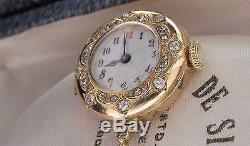 Swiss Antique Vintage Solid Gold Apprx 2 Ct Diamond Brooch / Pocket Watch C1900