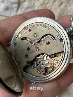TRAMWAY Pocket watch by Moeris c1890 Antique Rare Model 45MM YELLOW DIAL WORKING