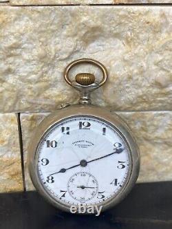 TRAMWAY Pocket watch by Moeris c1910 Antique Rare Model 45MM white DIAL WORKING