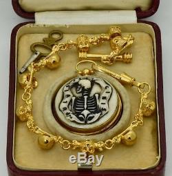 UNIQUE antique French Memento Mori Doctor's Skull 18k gold Verge Fusee watch