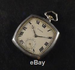 Ultra Rare Movado Cushion Antique Pocket Watch Sterling Silver Square Amazing