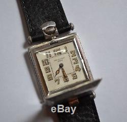 Unique Rolex square covered WW1 trench gents wristwatch antique 925 solid silver