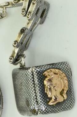 Unique antique Omega Grand-Prix Masonic silver&Niello hunter pocket watch&fob