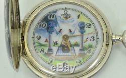 Unique antique Omega Grand-Prix Masonic silver&Niello hunter pocket watch&fob