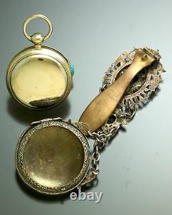 Verge Fusee Pocket Watch with Chatelaine Outer Embossed Cherub Case Antique 1750