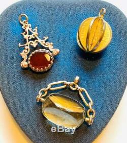 Victorian Agate spin fob. Spins stone pocket watch charm gold fill gf pendant