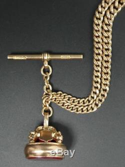 Victorian Antique 9 Ct Rose Gold Double Clip Pocket Watch Albert Chain & Fob