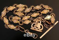 Victorian Antique Pocket Watch Chain 1890s Yellow & Rose Gold Filled, 17-1/2