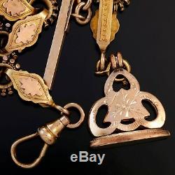 Victorian Antique Pocket Watch Chain 1890s Yellow & Rose Gold Filled, 17-1/2