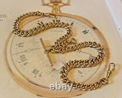 Victorian Pocket Watch Chain 1890s Antique 12ct Rose Rolled Gold Albert & T Bar