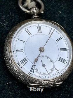 Victorian Silver Pocket Watch In Box with Key