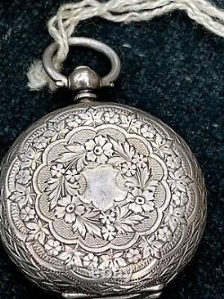 Victorian Silver Pocket Watch In Box with Key