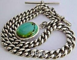 Victorian solid silver pocket watch albert chain & turquoise fob, 1893. 57.9g