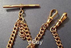Vintage 9ct Solid Gold Fob Pocket Watch Graduated Double Albert Chain 1925