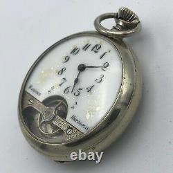 Vintage Antique Hebdomas 8 Day Pocket Watch Swiss Nickel Case 1910s Open Face