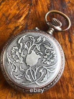 Vintage Antique Jewish Hebrew Digits Silver Pocket Watch