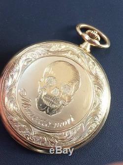 Vintage Antique Longines Memento Mori Skull Doctors 18k Rose Gold Pocket Watch