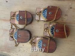 Vintage Antique Marine Art Anchor Brass Pocket Watch With Leather Case Set Of 5