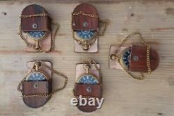 Vintage Antique Marine Art Anchor Brass Pocket Watch With Leather Case Set Of 5