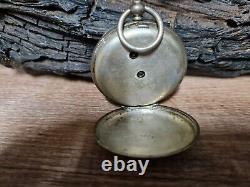 Vintage Antique Victorian Solid Silver Pocket Watch With Gold Face 4cm