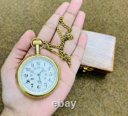 Vintage Brass Pocket Watch with Wooden Box Antique Men Women Gift Set of 5 Pcs