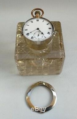 Vtg 1905 John Grinsell & Sons Solid Silver Cut Glass Inkwell Cyma Pocket Watch