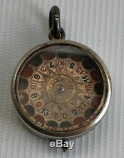 Vtg 1909 Solid Silver Gambling Roulette Wheel Pocket Watch Albert Chain Fob