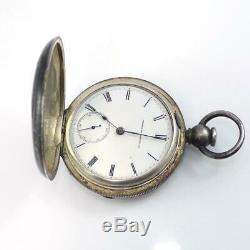 Vtg Antique 1857 18s 11j Waltham Coin Silver Wm Ellery Pocket Watch QZG5