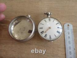 WHISSONSETT MAKER E. HOY SILVER FUSEE VERGE PAIR CASED POCKET WATCH DATE c1830