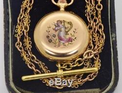 WOW! Antique 18k gold, enamel&diamonds LeCoultre caliber watch&gold chain. Ottoman