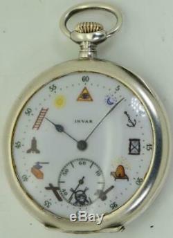 WOW! Unique antique Invar Sterling silver Masonic chased case pocket watch. RARE