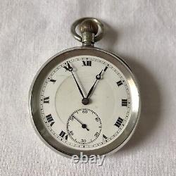 WW1 Antique Buren Swiss Silver Crown Wind Pocket Watch, 15 Jewels, Crows Foot