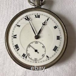 WW1 Antique Buren Swiss Silver Crown Wind Pocket Watch, 15 Jewels, Crows Foot