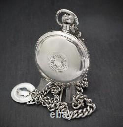 Waltham 15 Jewel Sterling Silver Full Hunter Pocket Watch with Albert Chain