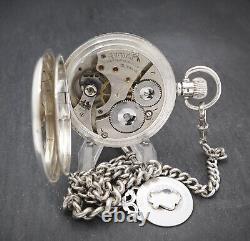Waltham 15 Jewel Sterling Silver Full Hunter Pocket Watch with Albert Chain