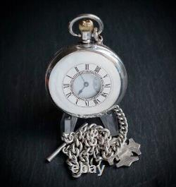 Waltham 15 Jewel Sterling Silver Half Hunter Pocket Watch with Albert Chain