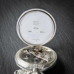 Waltham Sterling Silver Half Hunter Men's Pocket Watch + Chain + Box