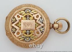 Wild 4 Color 14k Gold Waltham Royal Ladies Hunter Antique Pocket Watch