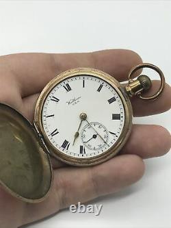 Working Antique Waltham Full Hunter Traveler USA Gold Plated Pocket Watch c1908