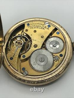 Working Antique Waltham Full Hunter Traveler USA Gold Plated Pocket Watch c1908